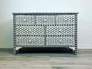 ฝังกระดูกธรรมชาติ & เรซินโบราณตารางด้านข้างฝังสีขาวเรขาคณิตรอบกลางโต๊ะกาแฟตกแต่งบ้านตารางด้านข้างเฟอร์นิเจอร์ - Product Image 2