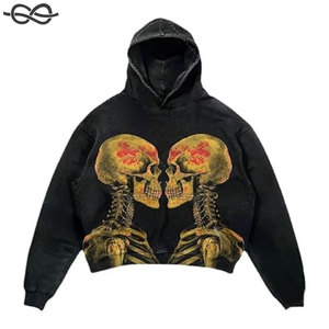 Vendeur de vêtements personnalisé délavé sans ficelle poche pull sweat personnalisé poids lourd pierre acide en détresse lavé sweat à capuche hommes - Product Image 4