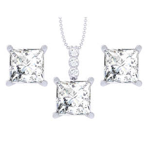 Ensemble de bijoux fins en argent sterling 92,5 Clara, pendentif carré princesse solitaire, boucles d'oreilles, idée cadeau parfaite pour femmes et filles - Product Image 1