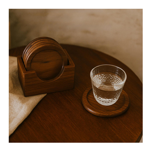 Lot de 6 sous-verres ronds en bois naturel fini bois thé boissons de table jus collations utilisation décoration de table bureaux à domicile - Product Image 1