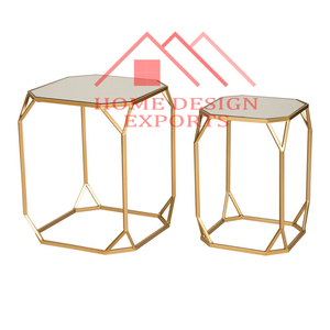 2025 Gold Finished Metal Nesting Table Furniture Marble Top Hexagon Top Sofa side Table - Product Image 3