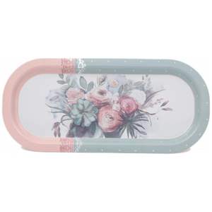 ถาดเสิร์ฟโลหะทรงสี่เหลี่ยมขนาด160x350มม. ดีไซน์กุหลาบลายดอกไม้ - Product Image 1