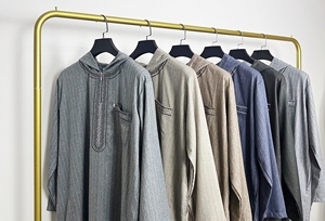 Nouvelle conception Jubba Vêtement <span class=keywords><strong>arabe</strong></span> islamique Robe à rayures Motif brodé <span class=keywords><strong>Chemise</strong></span> longue avec capuche Style marocain pour hommes - Product Image 5