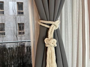 <b>White</b> Cotton Diamond Knot <b>Curtain</b> Tieback with Tassel Elegant Handcrafted Boho Decor - Product Image 5