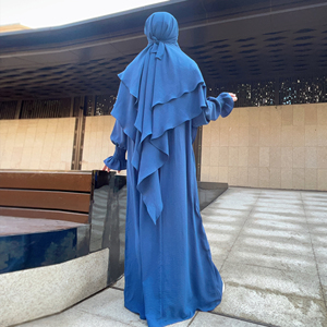 Tondre Vente à Chaud Deux Couches Flowy Khimar Prière Hijab Jazz Foulard Jilbab Abaya Femmes Robe Musulmane - Product Image 3