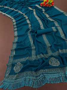 Multi Color Heavy Bemberg Georgette Prêt à porter Designer Saree Broderie Swarovski Diamond Work Including Lace Border Indian - Product Image 5