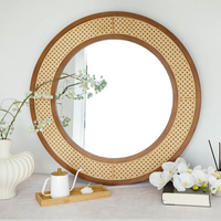 Miroir sur pied rond en rotin décoratif SWT 2026, 4 mm, style contemporain avec dos en MDF pour la décoration intérieure et les cadeaux