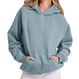 Sweats à capuche personnalisés 100% coton femmes pull uni surdimensionné Streetwear 300gsm poids lourd goutte épaule sweats à capuche pour les femmes - Product Image 3