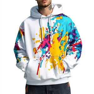 เสื้อฮู้ดแบบสวมหัวพิมพ์ซับลิเมชันสำหรับผู้ชายเสื้อฮู้ดทรงหลวมไหล่โอเวอร์ไซส์สีหมึกพิมพ์ลายสตรีท - Product Image 2
