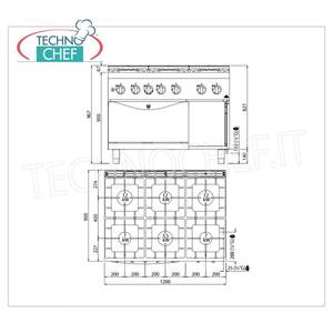 Estufa de gas de 6 quemadores con horno de gas GN 2/1 - Product Image 1