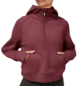 Sweat-shirts à capuche pour femmes, doublés polaire, à col montant, avec demi-fermeture éclair, manches longues, coupe classique, 100% coton, écologiques, hiver, avec passe-pouce - Product Image 3