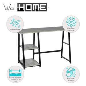 Scrivania per computer Well Home 120x50 cm 74 cm con struttura nera e piano grigio - Product Image 2