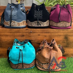 Western Turquoise Suede Leather Boot Stitch Tote Bag Concealed Carry <b>Laptop</b> Bag Premium Custom Leather Western Purse for Women - Product Image 1