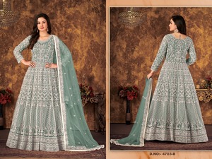 Filet papillon lourd avec broderie Codding Work Salwar Kameez Gown pour l'occasion de mariage du fournisseur indien - Product Image 5