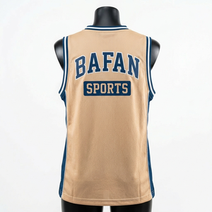 Camiseta de baloncesto para mujer, premium, 160 GSM, tela de malla de poliéster, beige, panel lateral azul, sin mangas, logotipo sublimado personalizado, algodón - Product Image 6