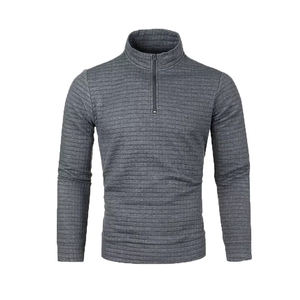 Elegante Slim Fit Mens Grey 3/4 Quarter Zip Sudadera Logotipo personalizado Pullover Manga larga Streetwear Cómoda ropa deportiva informal - Product Image 1