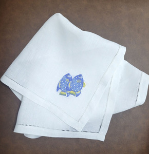 Serviette de Table brodée à la main pour Couple de poissons, 100% lin, de haute qualité, pour la maison, l'hôtel - Product Image 2