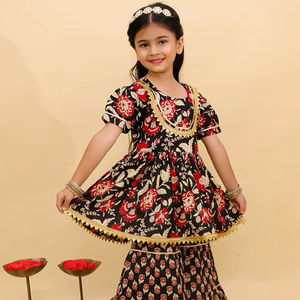Kurta Sharara ชุดเดรสผ้าฝ้ายสำหรับเด็กผู้หญิง, ชุดเดรสผ้าฝ้ายชุดเดรสสำหรับปาร์ตี้งานแต่งงาน - Product Image 1