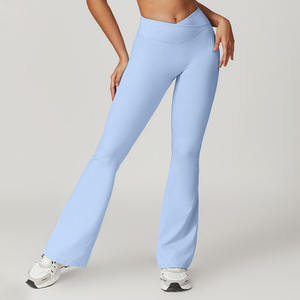 Pantalones de Yoga Modernos, Color Azul Cielo, Estilo Campana, Mallas Deportivas, Alta Elasticidad, Levanta Glúteos, Absorbe la Humedad, Leggings de Gimnasio para Mujer - Product Image 3