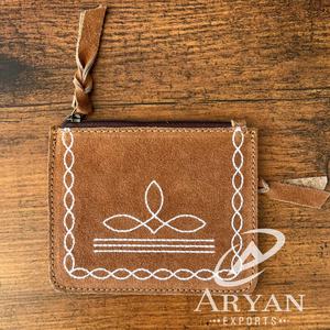 Portefeuille pour femmes de haute qualité vintage en cuir véritable avec fermeture éclair Porte-monnaie Meilleure vente personnalisé Botte Stitch en cuir suédé Mini - Product Image 1