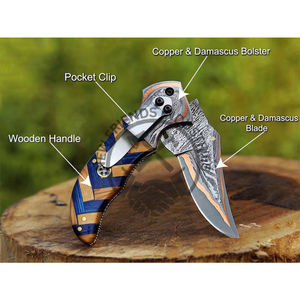 Personalized Handmade Copper Damascus Pocket Knife Anniversary Edition Folding Knife For Outdoor Fishing Hiking Hunting Knife - Product Image 5