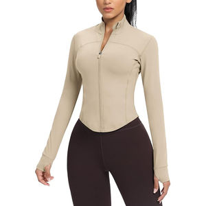 Women Stretch Athletic <b>Jacket</b> Full Zip Lightweight Top Soft <b>Yoga</b> Wear Training Comfort Nylon Spandex Fabric - Product Image 1