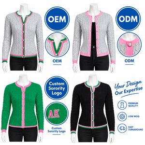 Suéter Cárdigan de Algodón 100% Bordado Personalizado Alpha Kapa, OEM ODM, para Mujer, con Botones y Logotipo Personalizado - Product Image 2