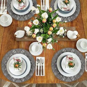 Impresionante Mantel Individual con cuentas de vidrio gris plateado para mesa de comedor, cocina, sala de estar, manteles duraderos con cargador de lujo para fiestas - Product Image 5