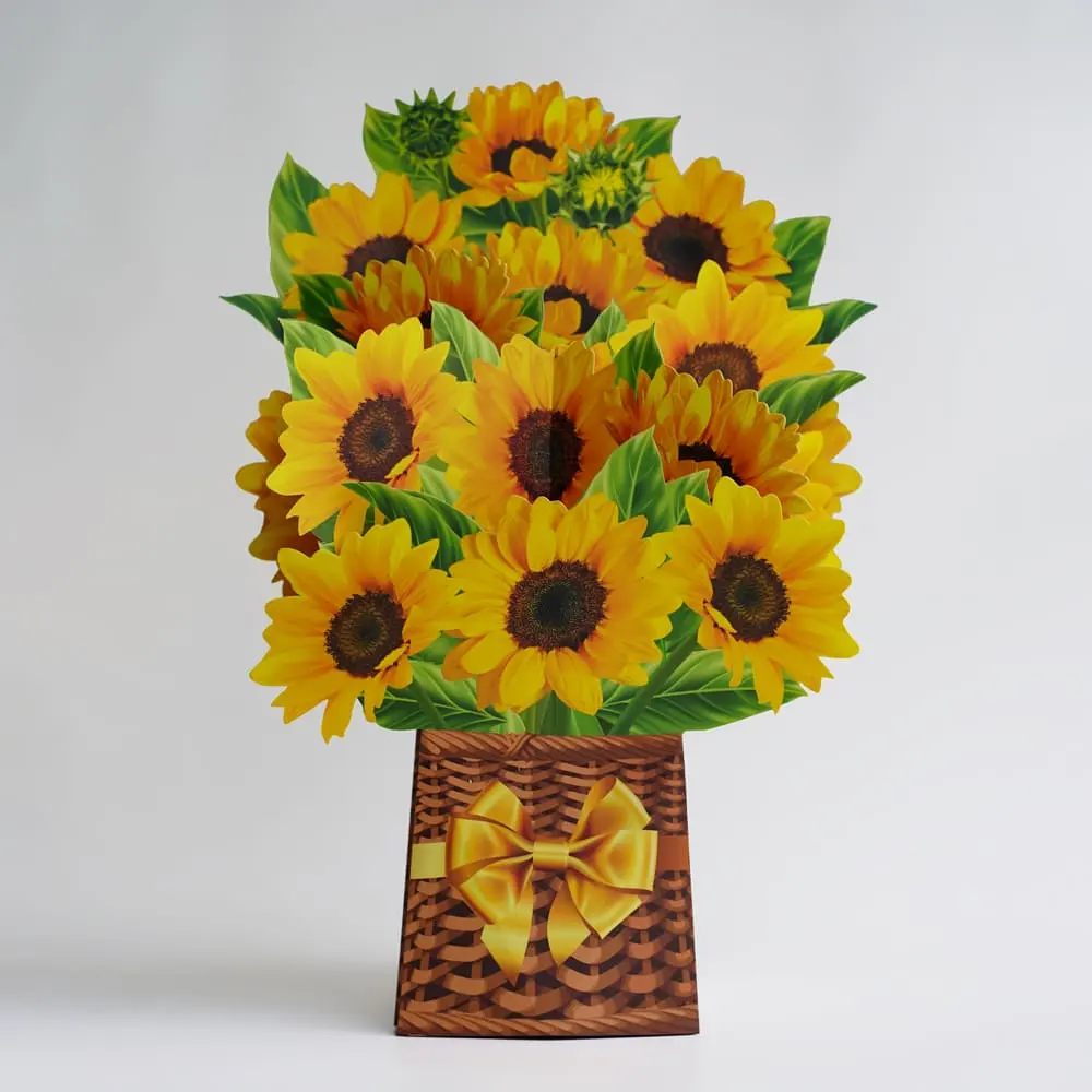 Tarjeta de felicitación Florero de girasol en un día brillante 3D Tarjeta emergente creativa Papel de arte para decorar Productos de alta calidad 20 piezas 1 caja