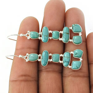 Boucles d'oreilles Inukshuk en pierre naturelle turquoise pour femmes en argent sterling 925 bohème bijoux faits à la main fabricant grossiste - Product Image 3
