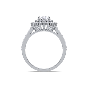 Anillo de compromiso de lujo con doble halo de diamantes en forma de pera de 1.508 quilates en oro amarillo, blanco y rosa de 14 quilates. |   Anillo Vintage con Diseño de Rayos de Sol y Forma de Catedral - Product Image 4