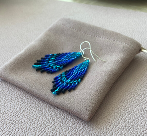 Feather Seed Bead Earrings - Native Style Earrings - Seed Bead Earring - Native Earring - Fringe Earring - Product Image 1