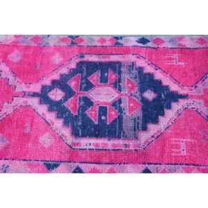 Vintage Rug, 3x8.9 ft <b>Runner</b> Turkish Rug, Herki <b>Red</b> Blue Check Rug - Product Image 5