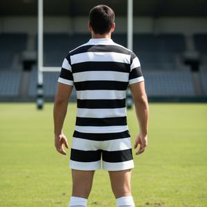 Vêtements de rugby sur mesure en gros, sweat-shirts de sport, maillot et short à rayures noires et blanches, ensemble d'entraînement pour équipe, vêtements de rugby - Product Image 4