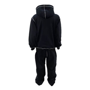 Ensembles de pantalons de survêtement et sweat à capuche surdimensionnés pour hommes avec impression personnalisée Survêtement à capuche à surpiqûres contrastées de jogging vierge - Product Image 2