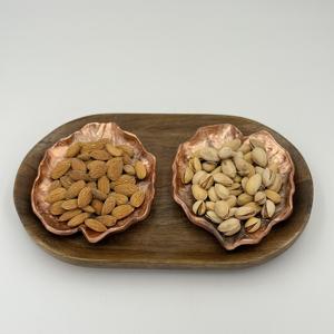 Cuenco de Servir Vintage de Aluminio con Forma de Hoja de Loto y Bandeja de Madera con Acabado de Cobre para Hogar, Restaurante, Bodas, Fiestas y Regalos - Product Image 1