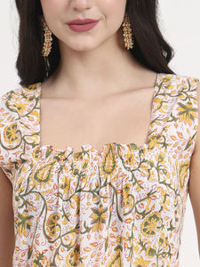 Verano Casual Ball Gown Maxi Dress Amarillo Rosa Paisley Estampado floral Cuello cuadrado con mangas caídas Estilo escalonado - Product Image 5