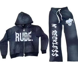 Ropa de hombre de alta calidad fábrica Puff estampado algodón grueso negro liso en Blanco polar dibujar pantalones de chándal y conjunto de chándal - Product Image 4