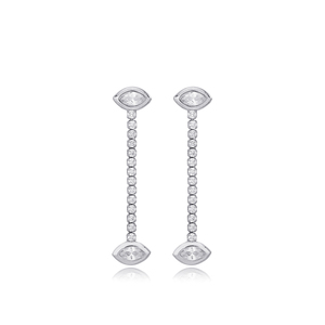 Boucles d'oreilles longues à clous motif œil, chaîne tennis, pierre zircon, fabrication artisanale turque, plaqué or, argent sterling 925, bijoux d'anniversaire - Product Image 5