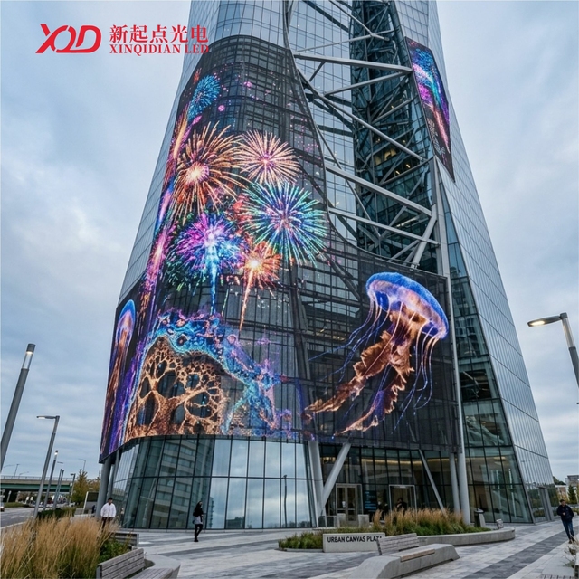 High Brightness Frameless Transparent Glass Facade Wall Waterproof Display LED Screen