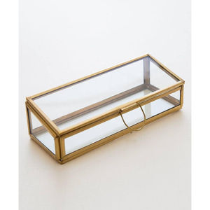 Élégant présentoir à boucles d'oreilles en verre transparent avec bordure en laiton, boîte à bijoux moderne de haute qualité, cadre métallique géométrique - Product Image 6