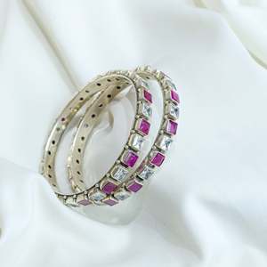 Aasma 925 Silver Bangle with <b>Ruby</b> & Zircon Semiprecious Stone Crystal <b>Bracelet</b> Single Piece - Product Image 4