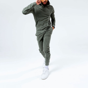 Sudadera con capucha y pantalones de chándal lavados con ácido de algodón de alta calidad para hombre, conjunto de chándal polar para correr para hombre - Product Image 6