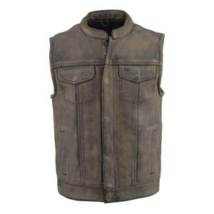 Personalized Logo Men's Original Leather Club Style Motorcycle Vest <b>Concealed</b> Snaps Zipper Closure Leather Wasitcaot - Product Image 1