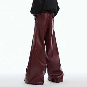 High Street hommes pantalons décontracté en cuir Pu boucle en métal couleur unie droite jambe large lâche mâle pantalon nouveau élégant 24E2354 - Product Image 2