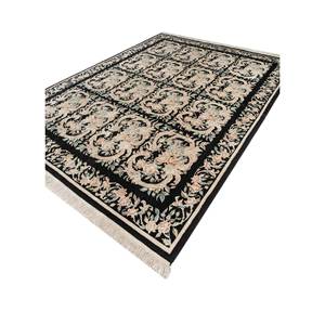 พรมขนสัตว์ถักมือลายดอกไม้สีเทาดำสำหรับห้องนั่งเล่น ทางเดิน พรมทอแบบเรียบทรงสี่เหลี่ยมผืนผ้า พรมปอกระเจา-Pae-5948 - Product Image 2