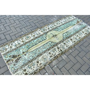 Alfombra Turca Vintage de Lana Azul, 2.9x7.4 pies (88x226 cm) - Product Image 2