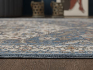 Alfombra turca de lujo hecha a máquina, color crema y azul marino, premium para sala de estar, del fabricante de Gaziantep. - Product Image 4