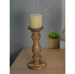 Precios de venta más bajos Portavelas de pilar de madera natural Color marrón para el hogar Sala de estar Iluminación de mesa decorativa - Product Image 4