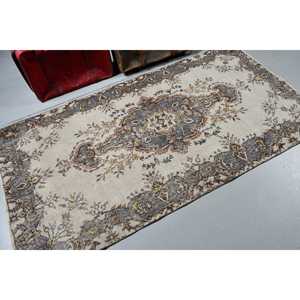 Alfombra Turca Vintage, Alfombra de 3.7x7 pies, Alfombra Gris Marrón Ombré - Product Image 1